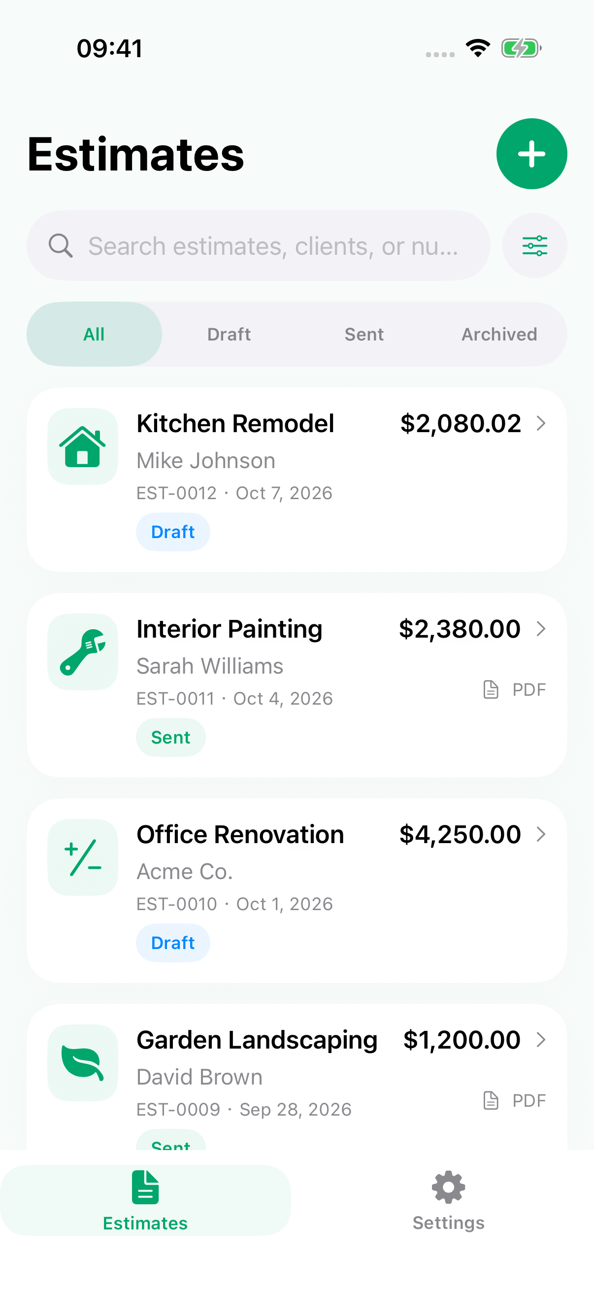 EstimateNote iPhone Screenshot