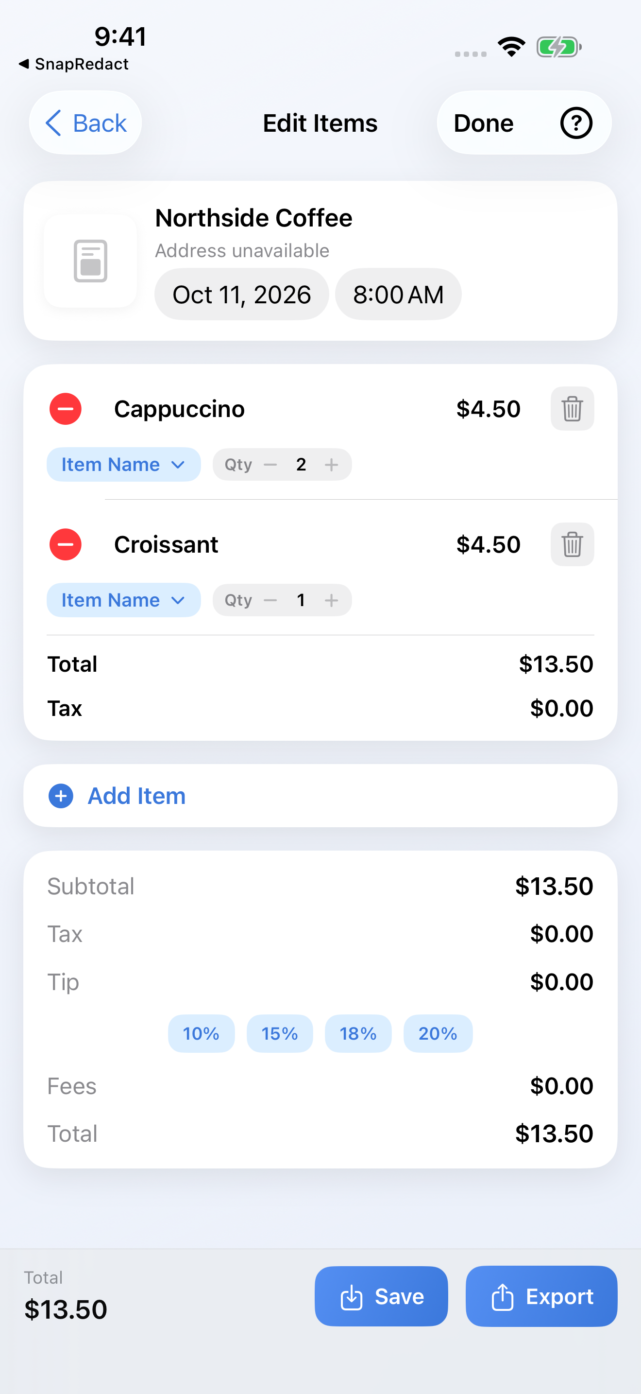 ItemizeReceipt iPhone Screenshot